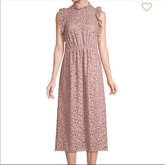 Kate Spade Pink Floral lace Ruffle Midi Dress 12